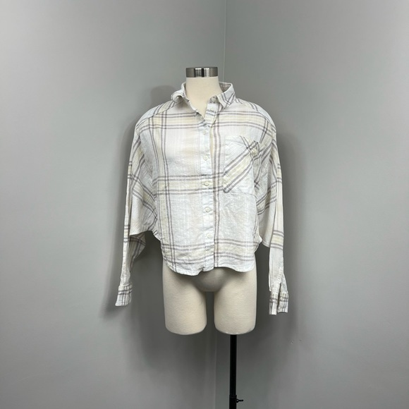 Free People‎ Cream Plaid Blouse - Picture 1 of 13